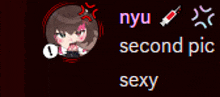 a picture of a girl with the words nyu second pic sexy below her