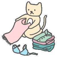 a cartoon drawing of a cat holding a pink blanket