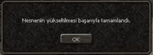 a screenshot of a game with a message that says `` nesnenin yükselmesi başarıyla tamamlandi '' .