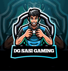 a logo for dg sasi gaming shows a man holding a controller