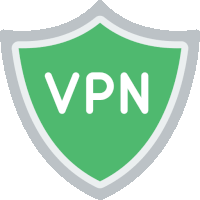 a green shield with the word vpn in white letters