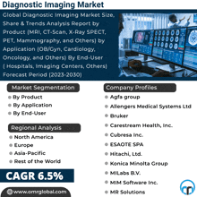 an advertisement for a diagnostic imaging market shows the company profiles and market segmentation