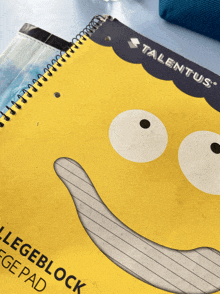 a talentus notebook with a smiley face on the cover