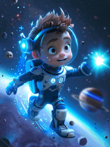 a cartoon character in a space suit with the letter d on his chest