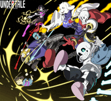 a group of undertale characters are gathered together