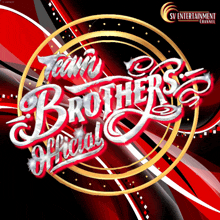 a logo for team brothers official is displayed on a black and red background