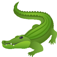 a cartoon drawing of a green alligator with its tail extended