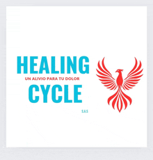 a logo for healing cycle with a red phoenix