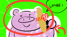 a cartoon drawing of a pig holding a sign that says b3v18