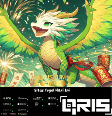 an advertisement for situs togel hari ini shows a green dragon