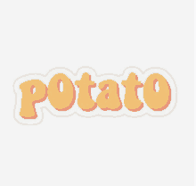 a sticker that says potato in yellow and red letters