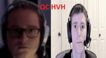 a blurry picture of a man with glasses and headphones next to a picture of a man with headphones