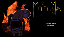 a poster for melty man shows a cartoon character screaming