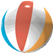 a pixel art illustration of a red , white , and orange beach ball .