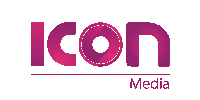 a logo for icon media shows a pink circle in the middle