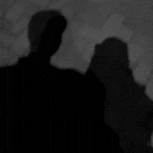 a man and a woman are standing next to each other in a dark room in a black and white photo .