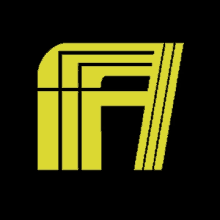 a yellow letter f with a black background