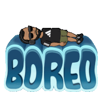 a cartoon of a man laying on top of the word bored