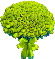 a bunch of green roses with a green bow on a white background