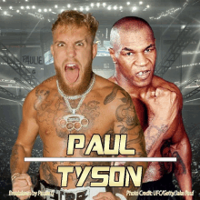 a poster of paul tyson and mike tyson in a boxing match