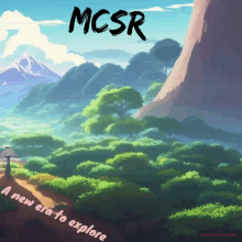 a poster for mcsr shows a landscape with mountains in the background