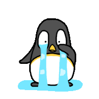 a penguin is crying with tears running down its face