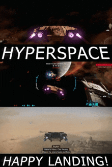 a poster for a video game called hyperspace that says happy landing