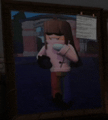 a painting of a girl in a pink sweater with a cross on her shoulder .