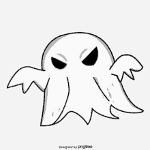 a black and white drawing of a ghost with wings