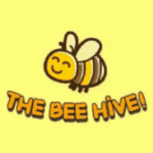 a logo for the bee hive with a smiling bee on a yellow background