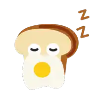 a cartoon illustration of a slice of toast with a fried egg in its mouth