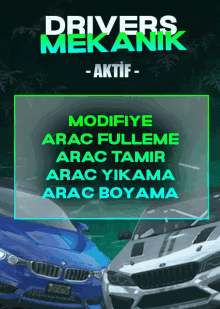 a poster for drivers mekanik - aktif with two cars