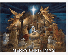 a picture of a nativity scene with the words merry christmas