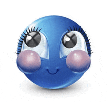 a blue smiley face with a pink bubble in its nose