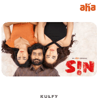 a man and two women are laying upside down on a poster that says sin