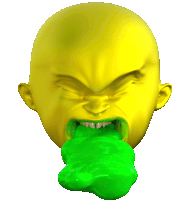 a yellow face with a green tongue sticking out