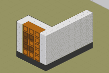 an isometric drawing of a corner of a wall with boxes on it