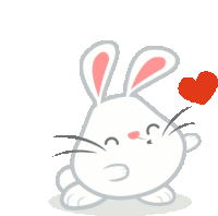 a white rabbit with a red heart in its mouth