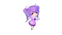a little girl with purple hair and pigtails is holding a gun