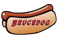 a cartoon drawing of a hot dog with brucedog written on it