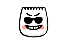 a cartoon illustration of a marshmallow wearing sunglasses and smiling