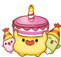 a birthday cake with a candle on top of it surrounded by party hats