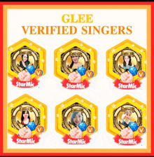 six glee verified singers are displayed on a red and yellow poster