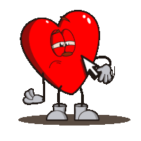 a cartoon heart has arms and legs and is pointing at something