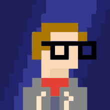 a pixel art drawing of a man wearing sunglasses and a red tie .