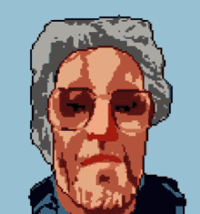 a pixel art portrait of an elderly woman with glasses and a beard