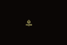 a black background with a gold logo that says haris on it .