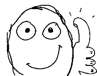 a black and white drawing of a smiley face giving a thumbs up