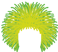 a drawing of a wig made of green and yellow lines