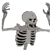 a black and white drawing of a skeleton with its arms outstretched on a white background .